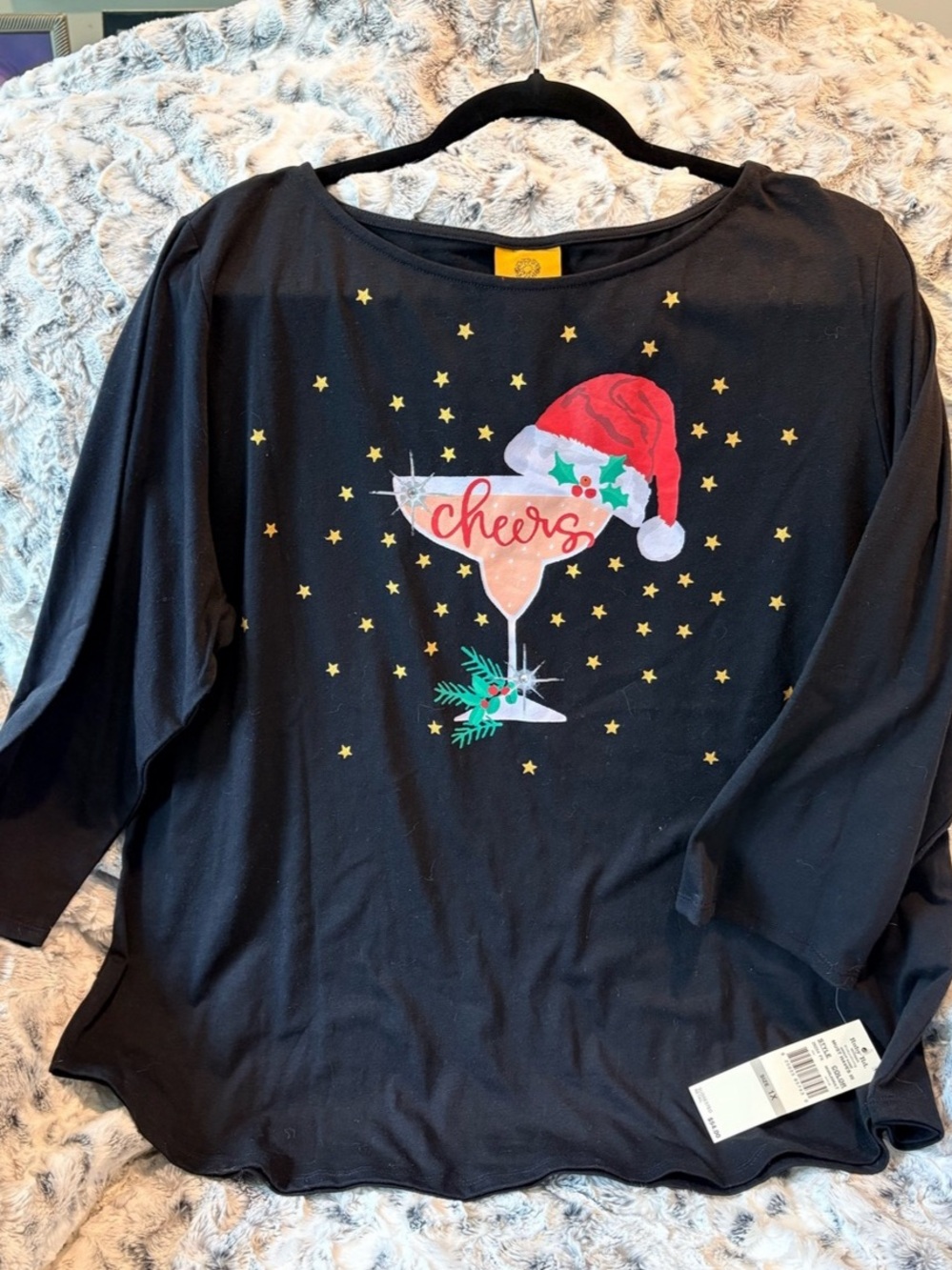 NWT Ruby Rd. Black Christmas Women's Holiday "Cheers" Cocktail Shirt – Size 1X